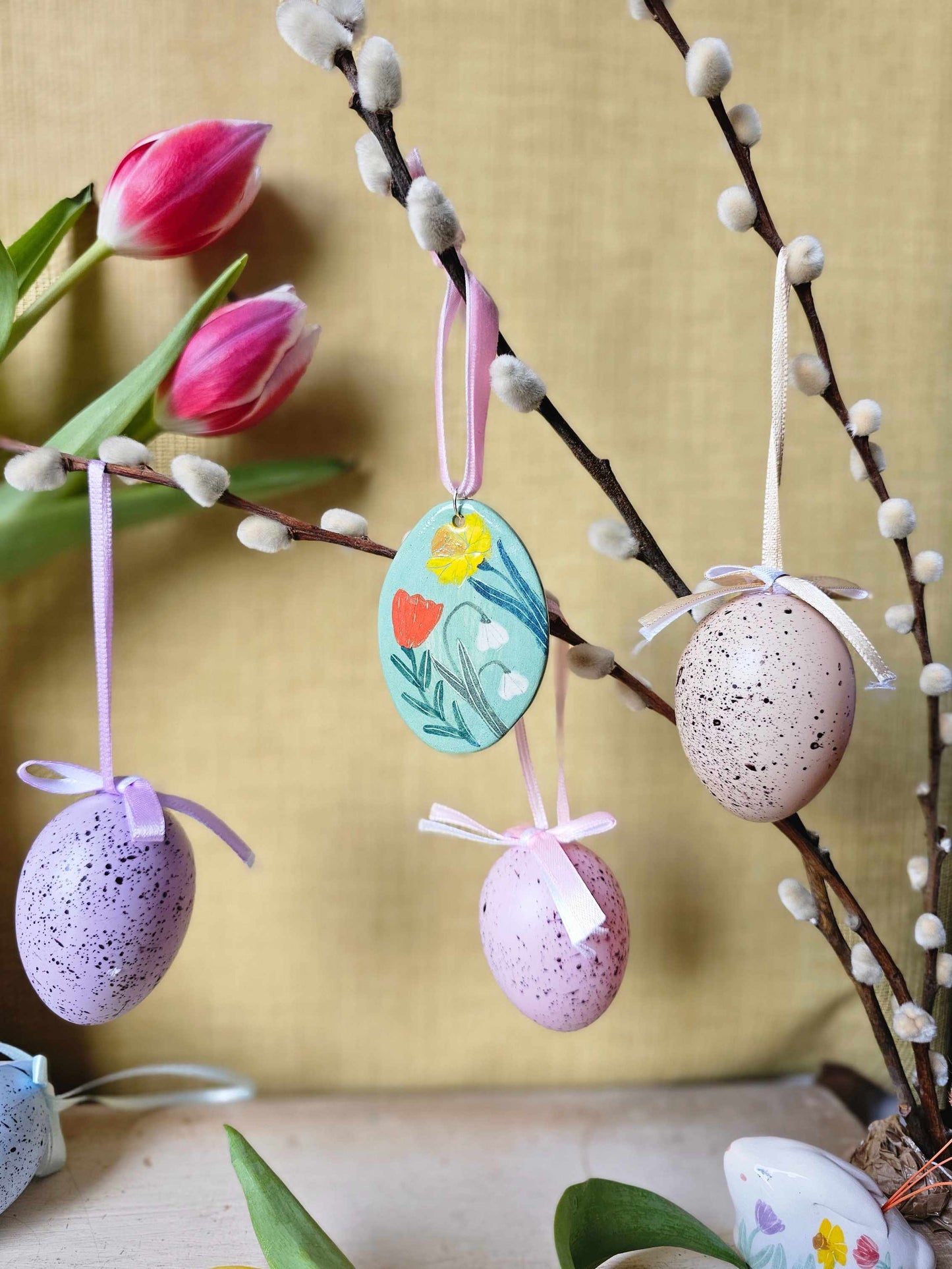 Easter egg handmade ceramic hanging Easter ornament green