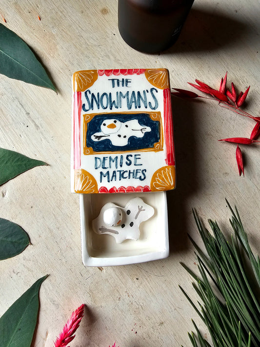 Made to order: The snowman's Demise ceramic handmade small matchbox