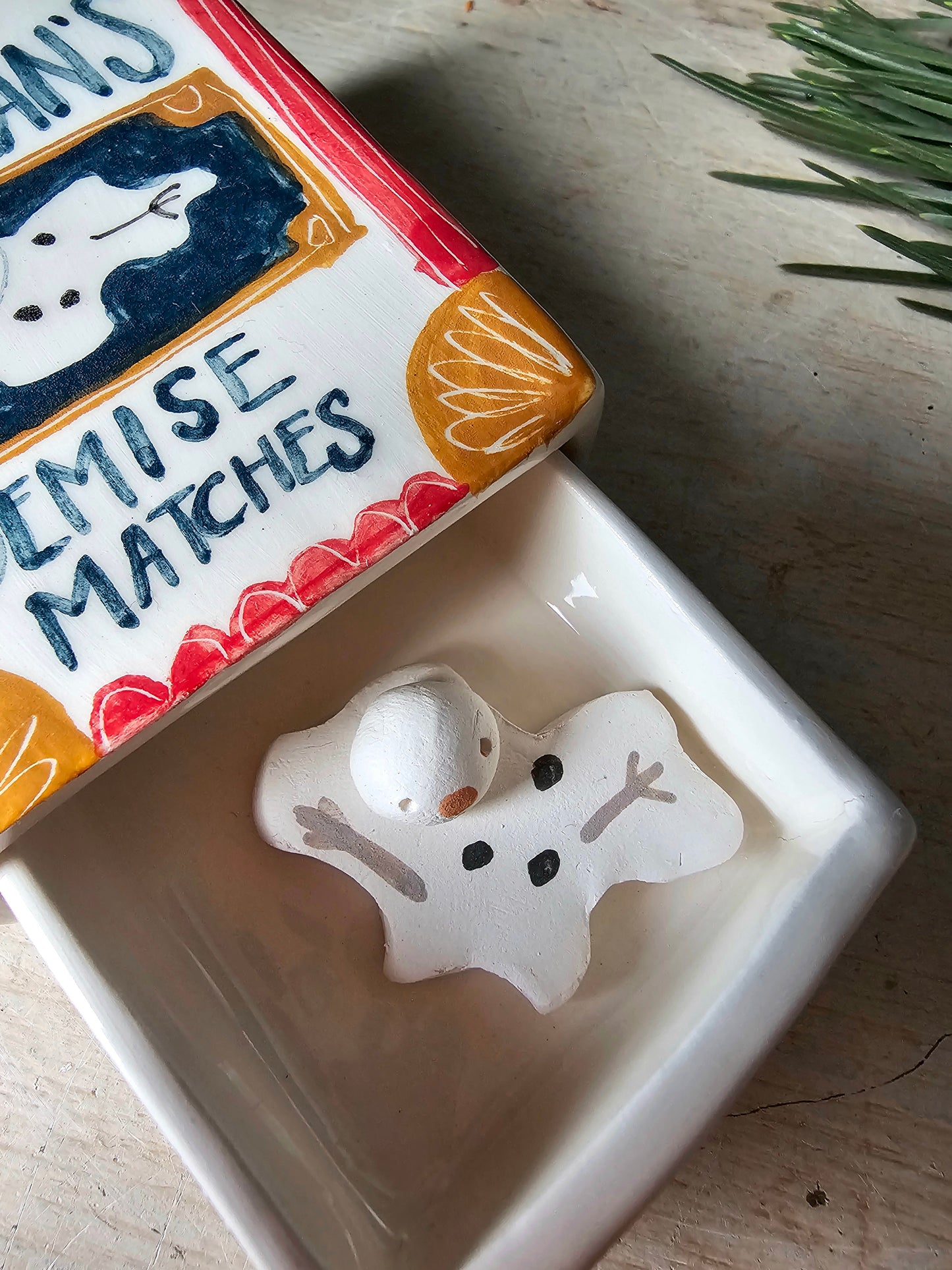 Made to order: The snowman's Demise ceramic handmade small matchbox