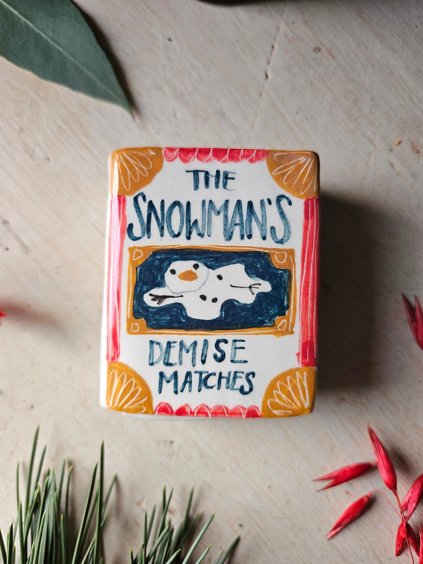 Made to order: The snowman's Demise ceramic handmade small matchbox