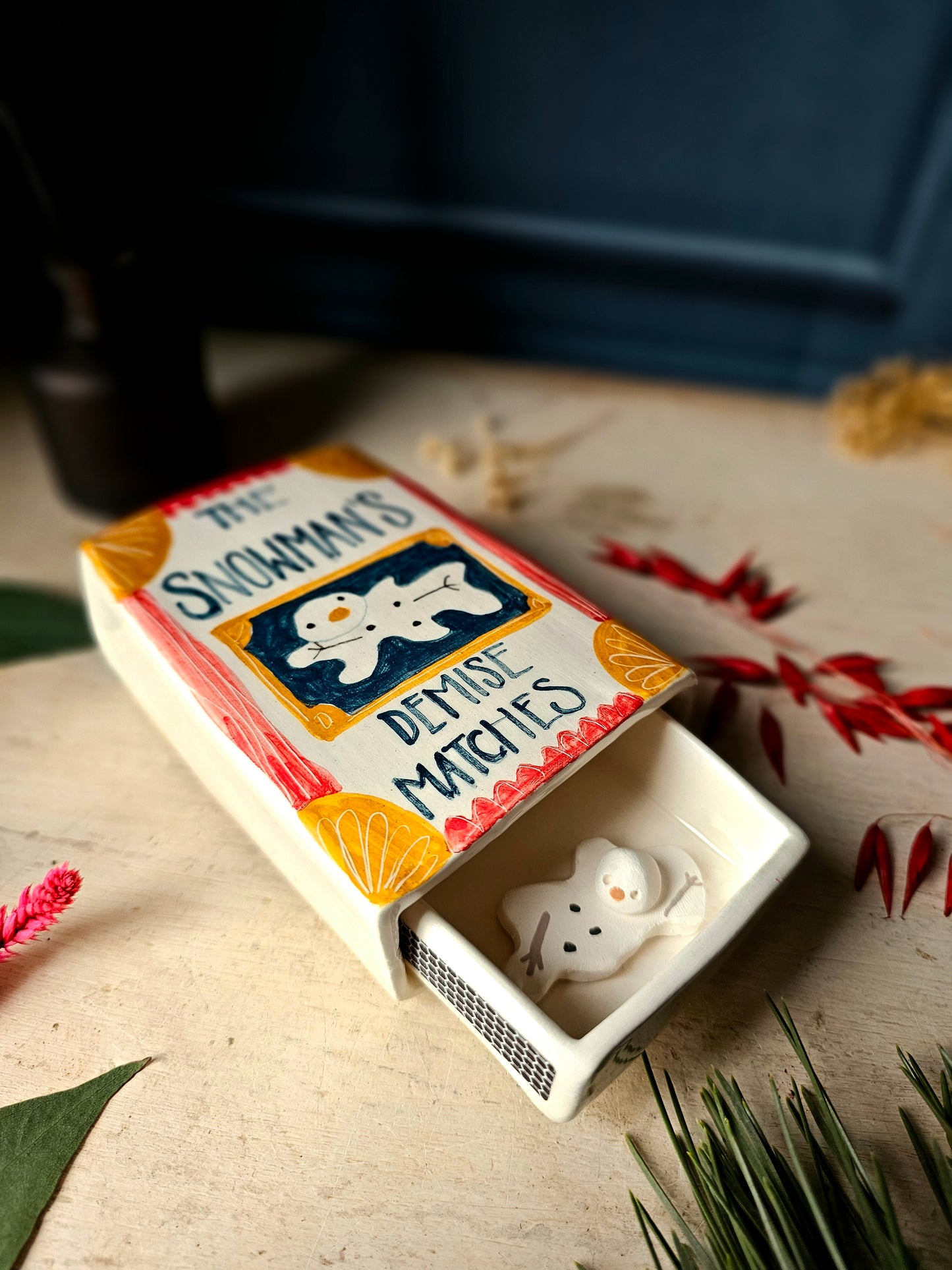 Made to order: The Snowman's Demise large ceramic matchbox