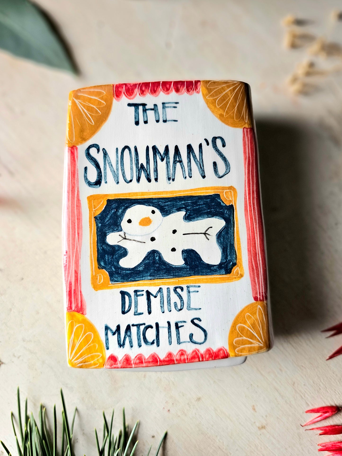 Made to order: The Snowman's Demise large ceramic matchbox