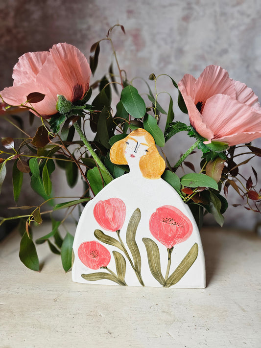 Made to order: Marigold handmade ceramic large vase red flowers