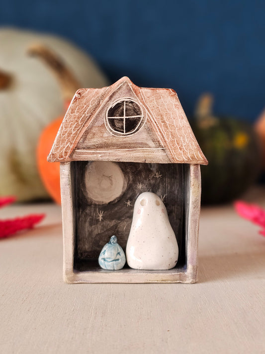 Mini Ceramic Haunted House Halloween decoration blue pumpkin