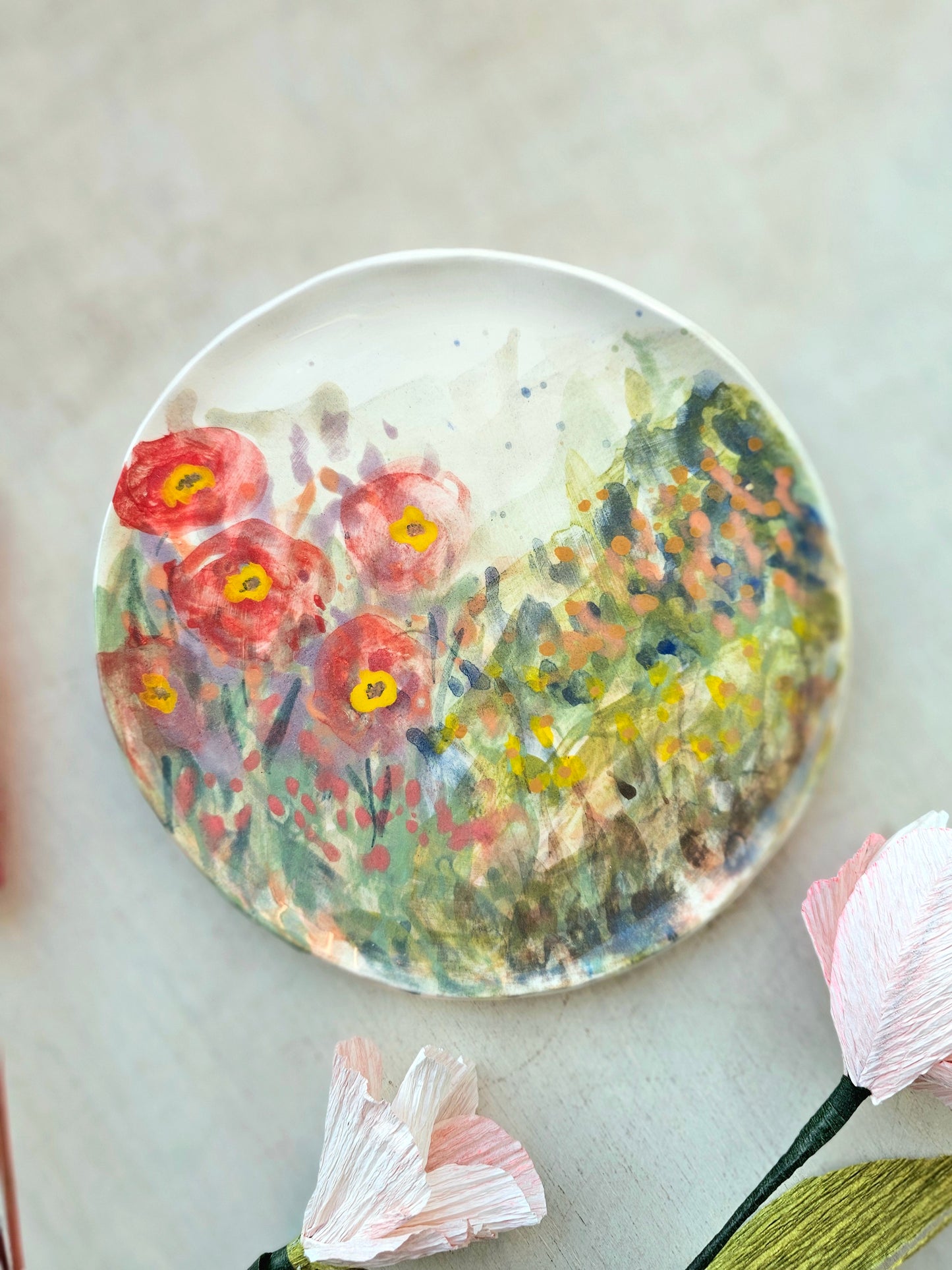 Floral painterly handmade ceramic, side plate