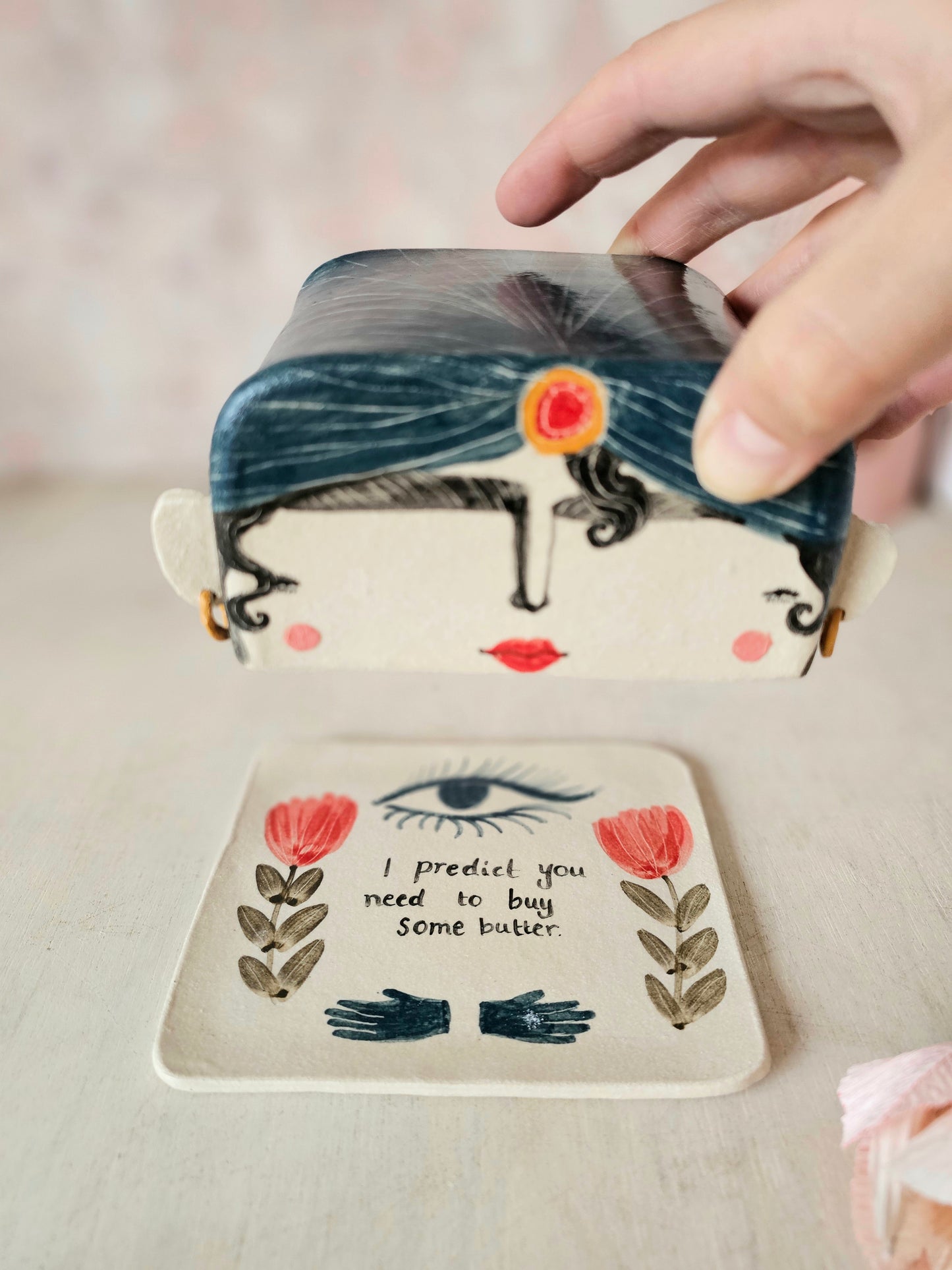 Esmerelda the handmade ceramic fortune telling butter dish