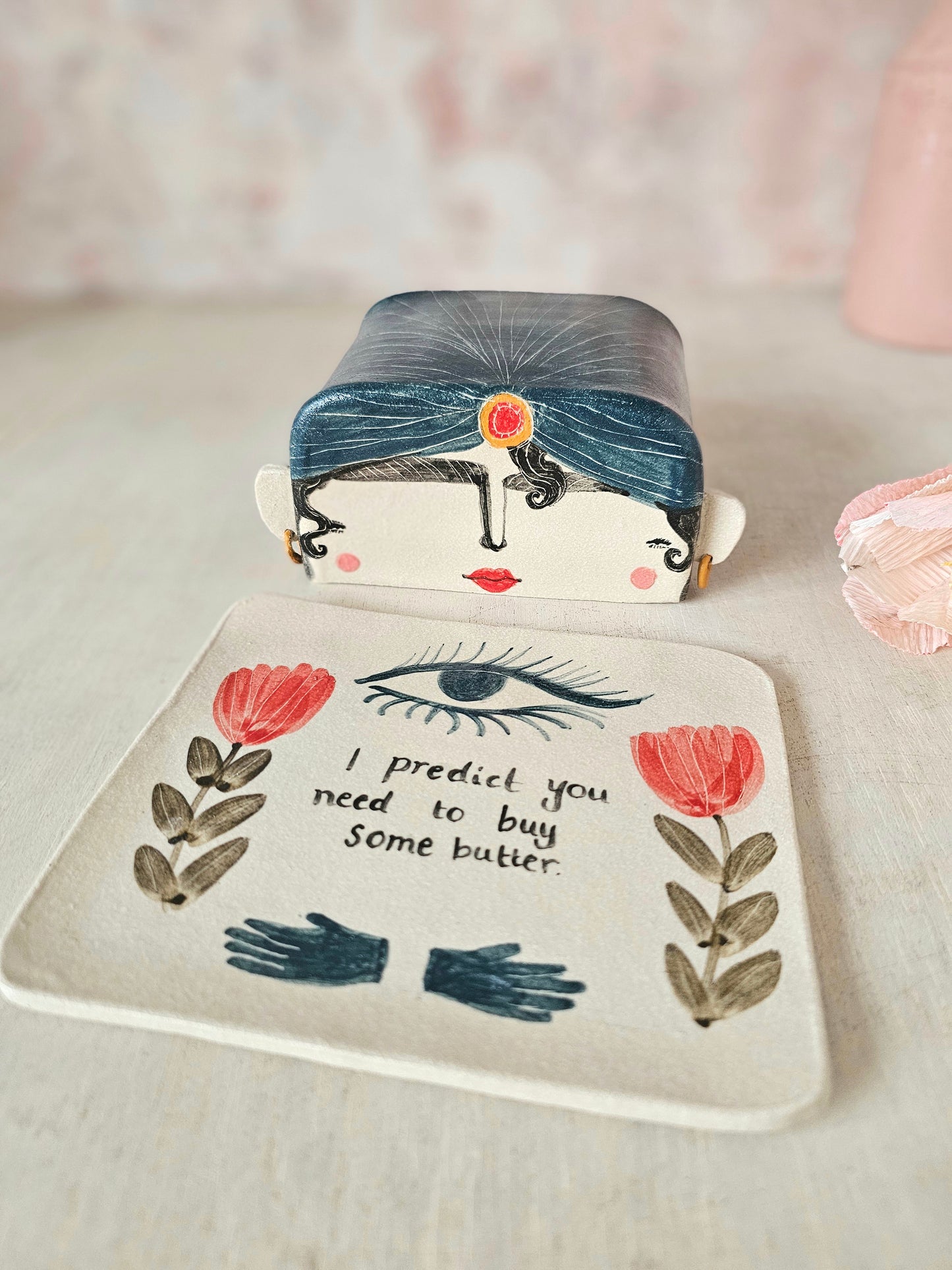 Esmerelda the handmade ceramic fortune telling butter dish