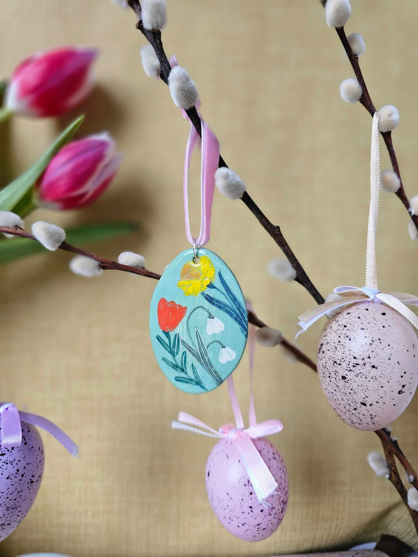 Easter egg handmade ceramic hanging Easter ornament green