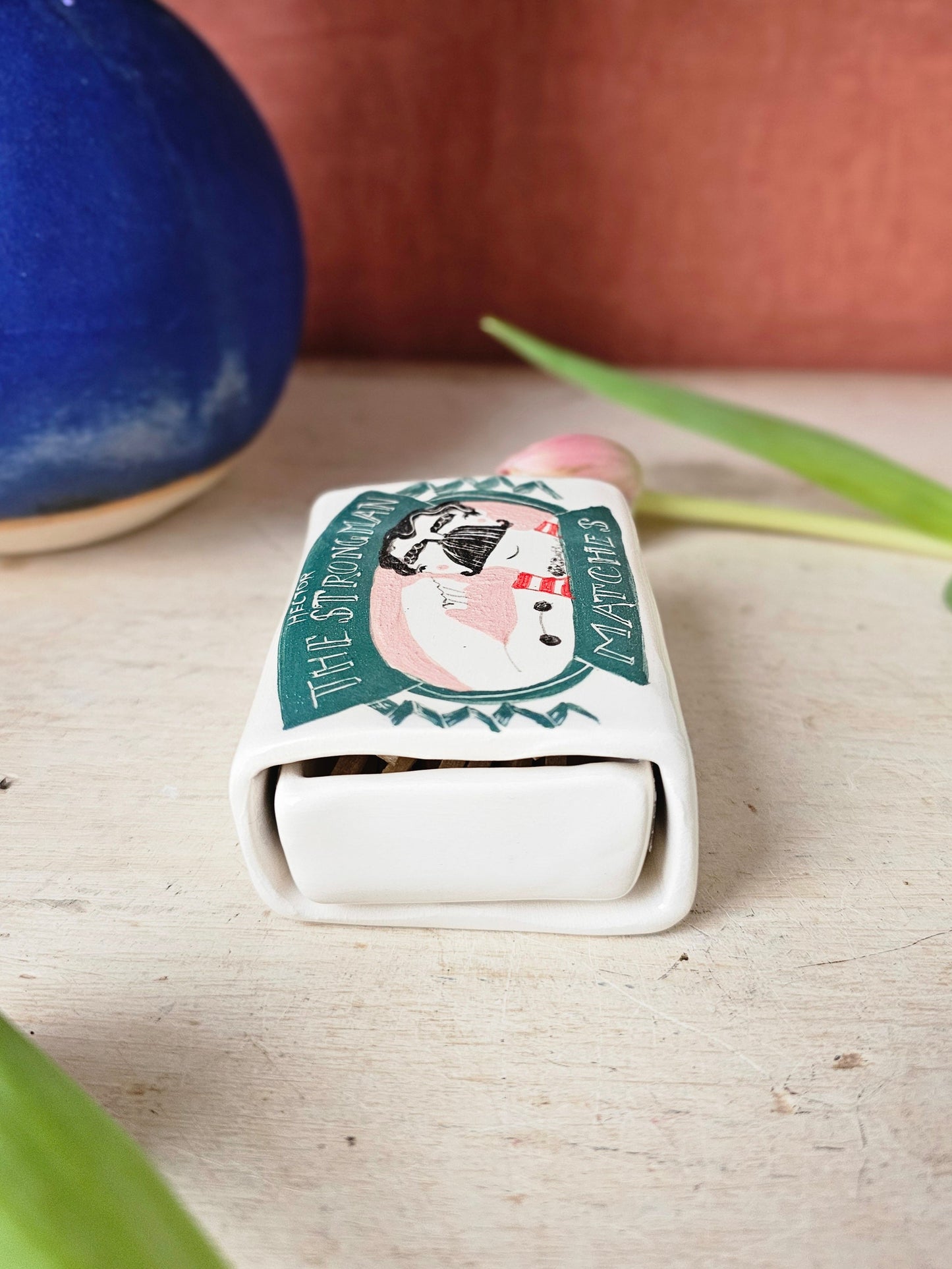 Hector the strongman ceramic large matchbox