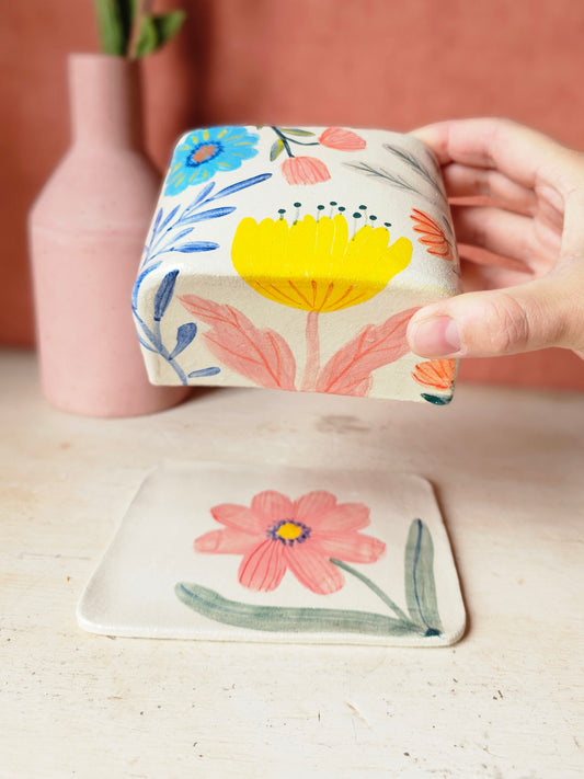 Flora handmade ceramic butter dish