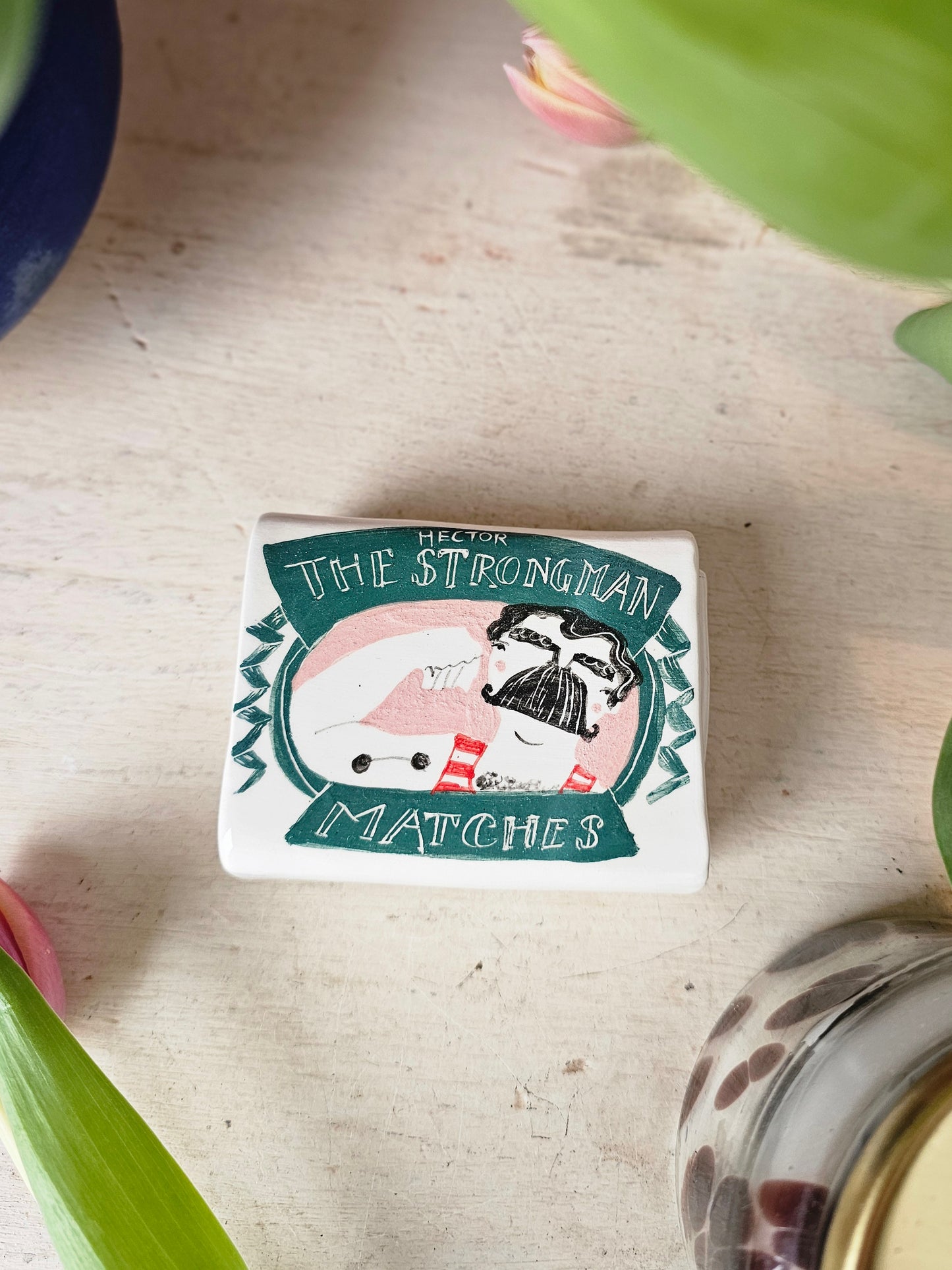 Hector the strongman ceramic small matchbox